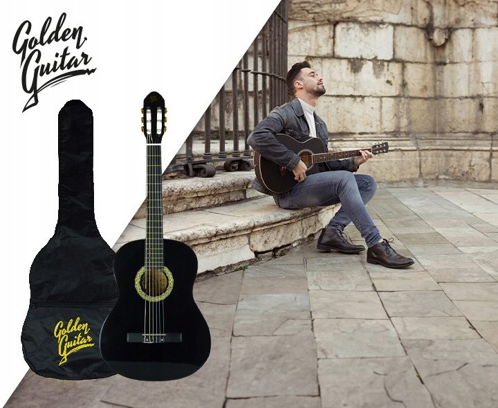 Gitara klasyczna 4/4 39" kolor czarny Guitar+ pokrowiec tuner struny kostki