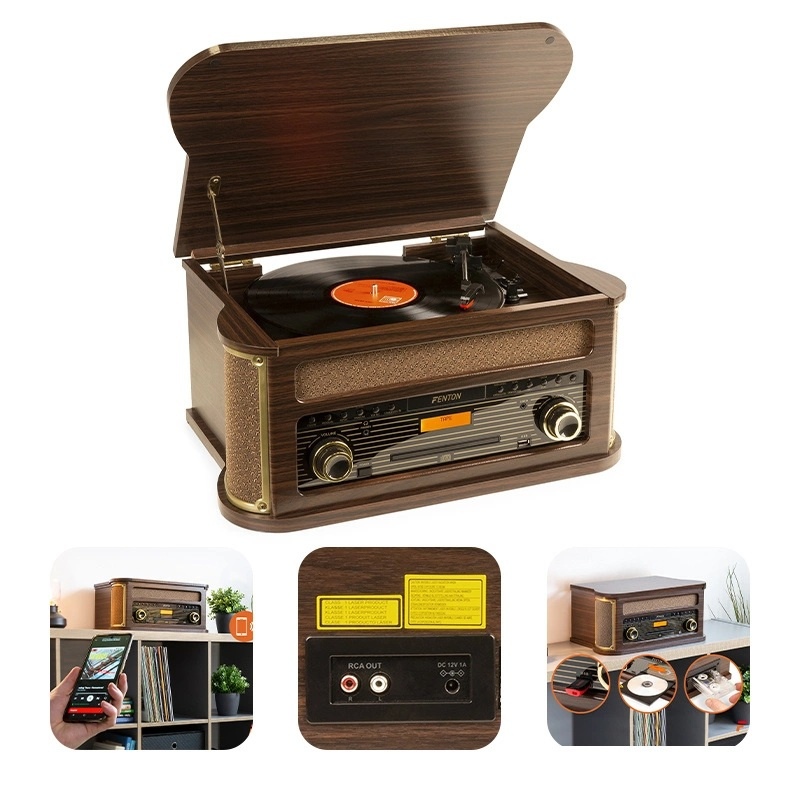 Gramofon Memphis Fenton BT CD kaseta DAB+ FM USB brązowy