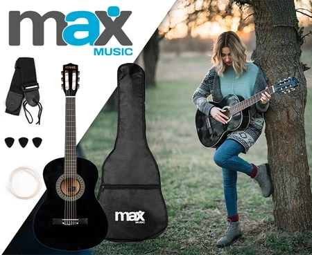 Gitara klasyczna 3/4 dla dziecka młodzieżowa SoloArt Max czarna+ akcesoria