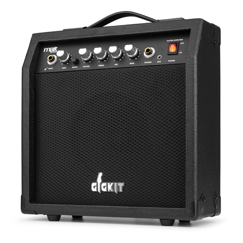 Zestaw: Gitara elektryczna GigKit czarna+ wzmacniacz tuner pokrowiec kostki struny