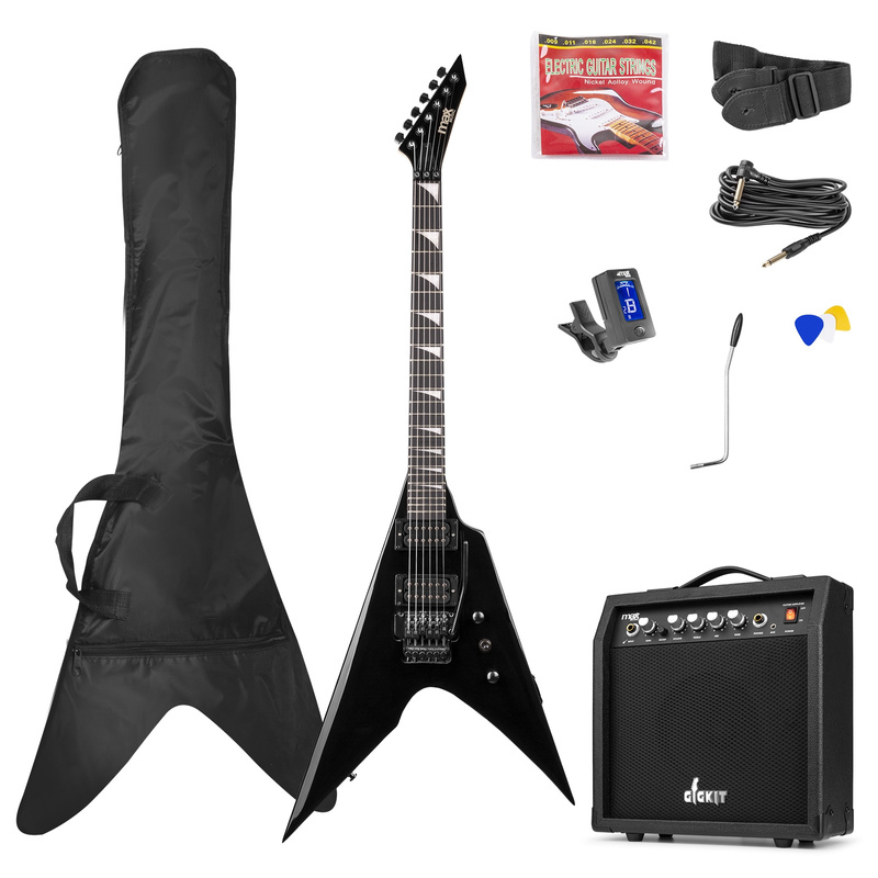 Zestaw: Gitara elektryczna GigKit czarna+ wzmacniacz tuner pokrowiec kostki struny